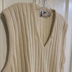 Vintage London Fog Oversized Ivory Ribbed Sweater Vest Size L